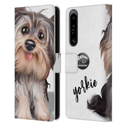 Animal Club International Faces Yorkie Leather Book Wallet Case Cover For Sony Xperia 1 IV