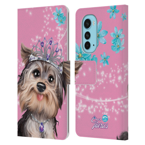 Animal Club International Royal Faces Yorkie Leather Book Wallet Case Cover For Motorola Edge (2022)