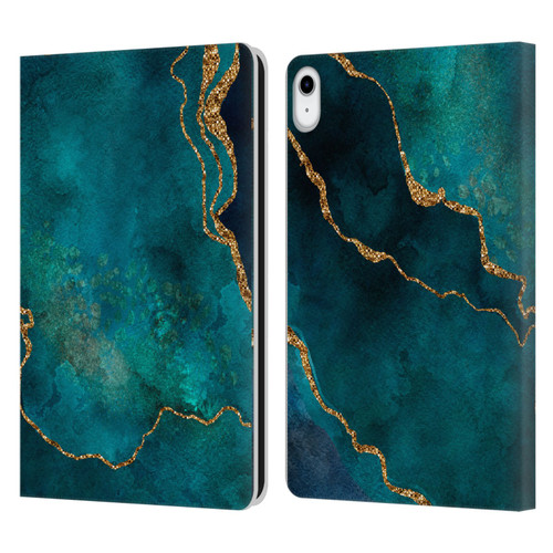 LebensArt Mineral Marble Glam Turquoise Leather Book Wallet Case Cover For Apple iPad 10.9 2022/2025