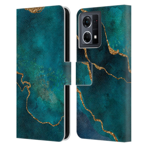 LebensArt Mineral Marble Glam Turquoise Leather Book Wallet Case Cover For OPPO Reno8 4G