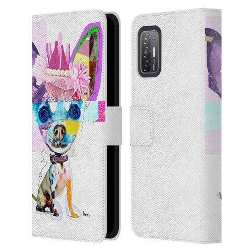 Michel Keck Animal Collage Chihuahua Leather Book Wallet Case Cover For HTC Desire 21 Pro 5G