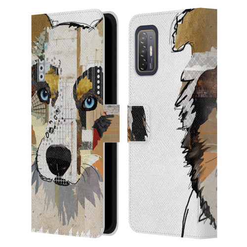 Michel Keck Dogs 3 Australian Shepherd Leather Book Wallet Case Cover For HTC Desire 21 Pro 5G