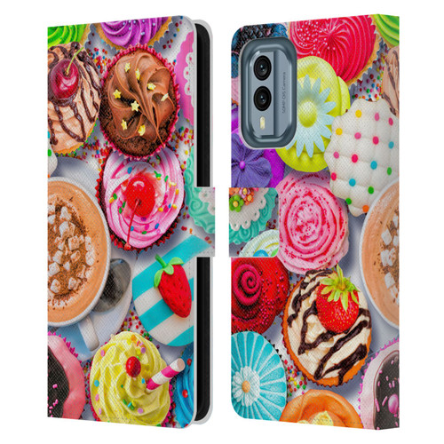 Aimee Stewart Colourful Sweets Cupcakes And Cocoa Leather Book Wallet Case Cover For Nokia X30
