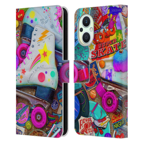 Aimee Stewart Colourful Sweets Skate Night Leather Book Wallet Case Cover For OPPO Reno8 Lite