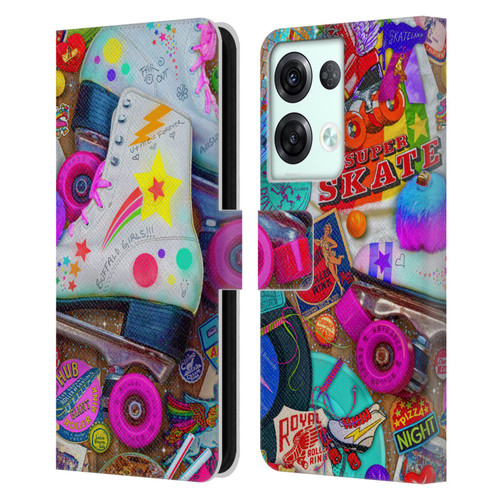 Aimee Stewart Colourful Sweets Skate Night Leather Book Wallet Case Cover For OPPO Reno8 Pro