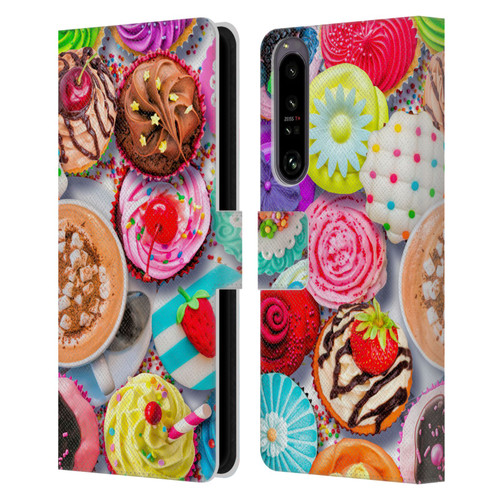 Aimee Stewart Colourful Sweets Cupcakes And Cocoa Leather Book Wallet Case Cover For Sony Xperia 1 IV