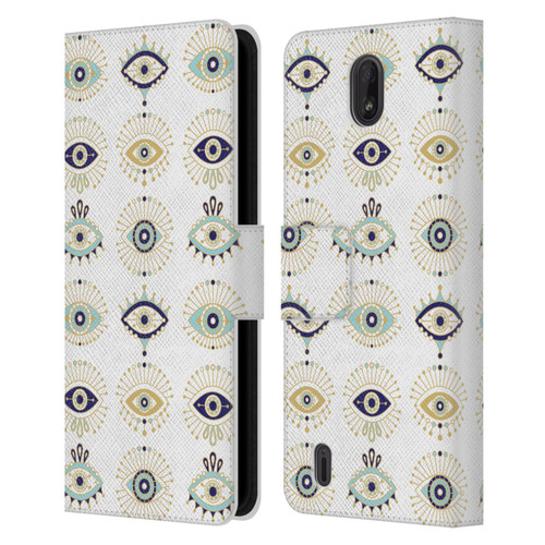 Cat Coquillette Linear White Evil Eyes Pattern Leather Book Wallet Case Cover For Nokia C01 Plus/C1 2nd Edition