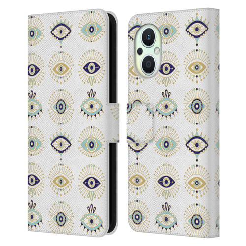 Cat Coquillette Linear White Evil Eyes Pattern Leather Book Wallet Case Cover For OPPO Reno8 Lite