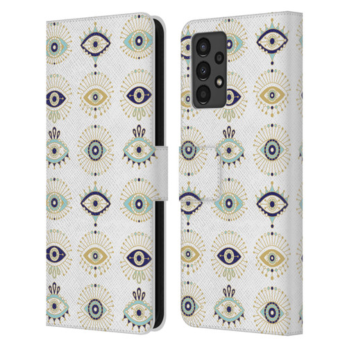Cat Coquillette Linear White Evil Eyes Pattern Leather Book Wallet Case Cover For Samsung Galaxy A13 (2022)