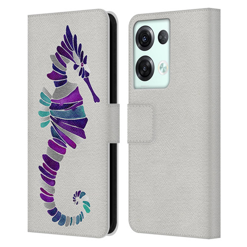 Cat Coquillette Sea Seahorse Purple Leather Book Wallet Case Cover For OPPO Reno8 Pro