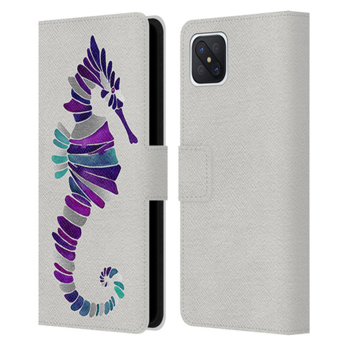 Cat Coquillette Sea Seahorse Purple Leather Book Wallet Case Cover For OPPO Reno4 Z 5G