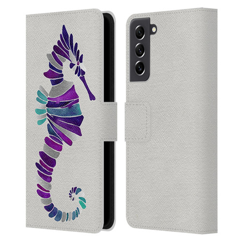 Cat Coquillette Sea Seahorse Purple Leather Book Wallet Case Cover For Samsung Galaxy S21 FE 5G