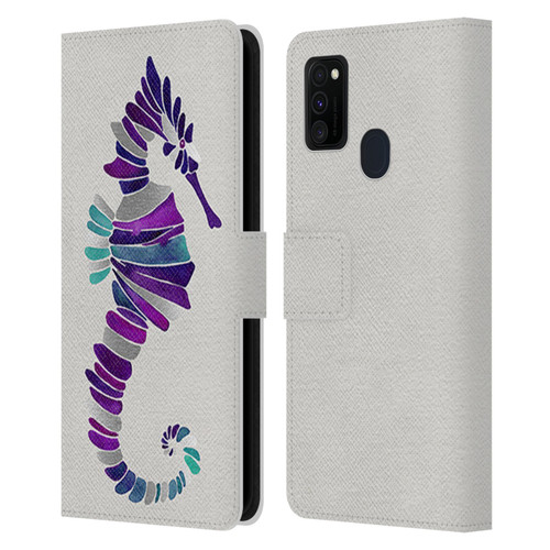 Cat Coquillette Sea Seahorse Purple Leather Book Wallet Case Cover For Samsung Galaxy M30s (2019)/M21 (2020)