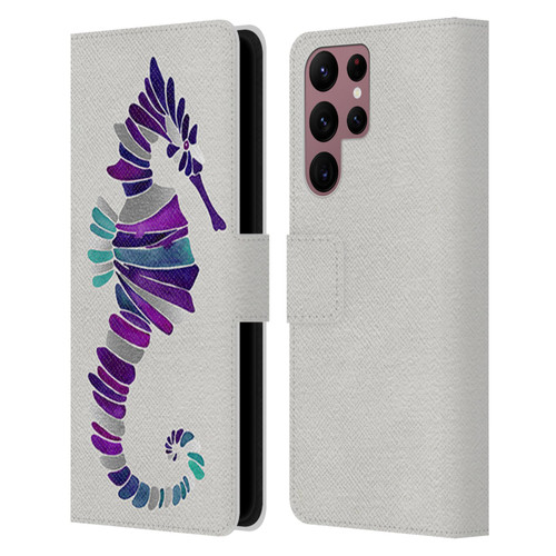 Cat Coquillette Sea Seahorse Purple Leather Book Wallet Case Cover For Samsung Galaxy S22 Ultra 5G