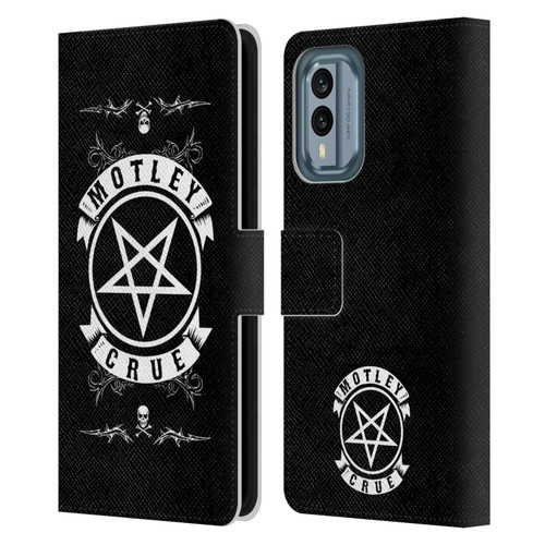 Motley Crue Logos Pentagram And Skull Leather Book Wallet Case Cover For Nokia X30