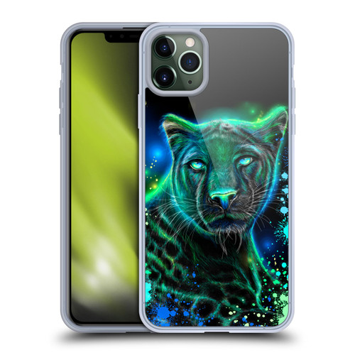 Sheena Pike Big Cats Neon Blue Green Panther Soft Gel Case for Apple iPhone 11 Pro Max