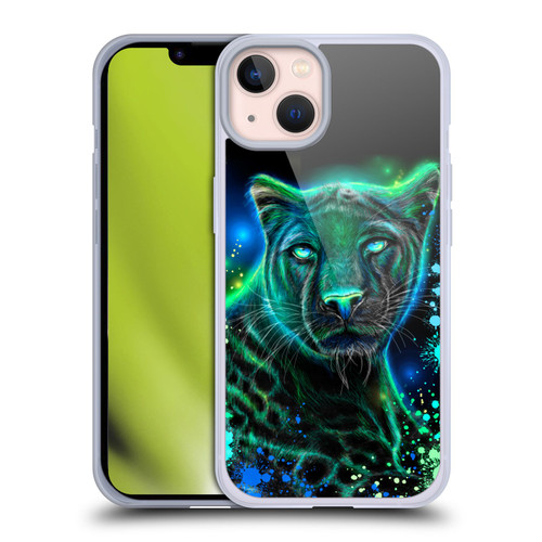 Sheena Pike Big Cats Neon Blue Green Panther Soft Gel Case for Apple iPhone 13