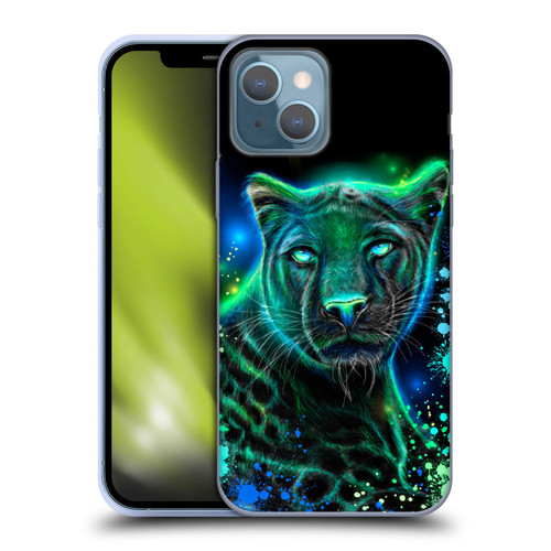Sheena Pike Big Cats Neon Blue Green Panther Soft Gel Case for Apple iPhone 13