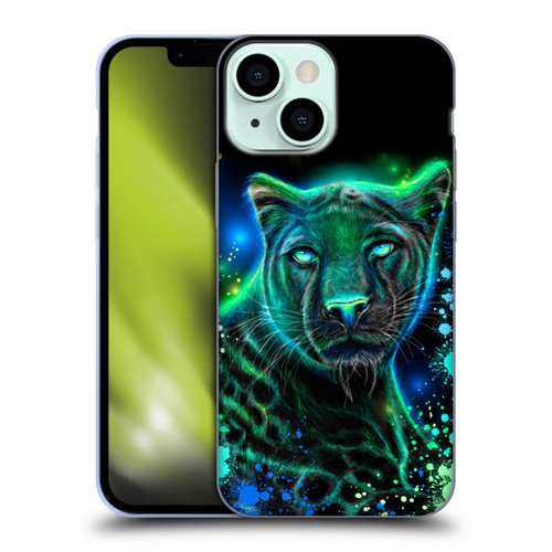 Sheena Pike Big Cats Neon Blue Green Panther Soft Gel Case for Apple iPhone 13 Mini