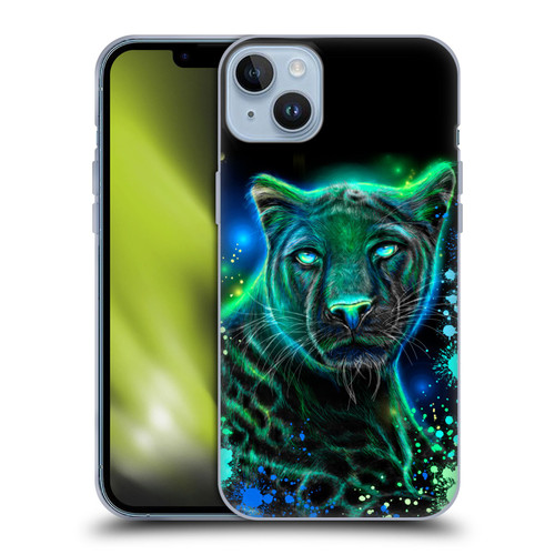 Sheena Pike Big Cats Neon Blue Green Panther Soft Gel Case for Apple iPhone 14 Plus