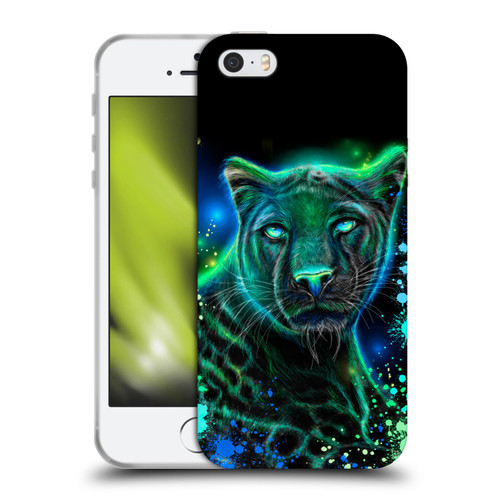Sheena Pike Big Cats Neon Blue Green Panther Soft Gel Case for Apple iPhone 5 / 5s / iPhone SE 2016