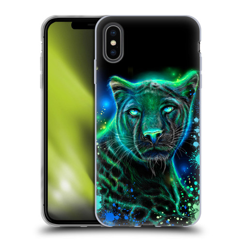 Sheena Pike Big Cats Neon Blue Green Panther Soft Gel Case for Apple iPhone XS Max