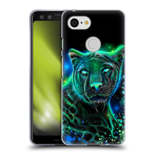 Sheena Pike Big Cats Neon Blue Green Panther Soft Gel Case for Google Pixel 3