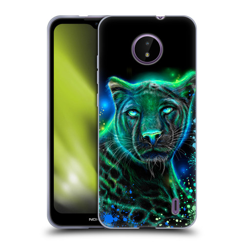 Sheena Pike Big Cats Neon Blue Green Panther Soft Gel Case for Nokia C10 / C20