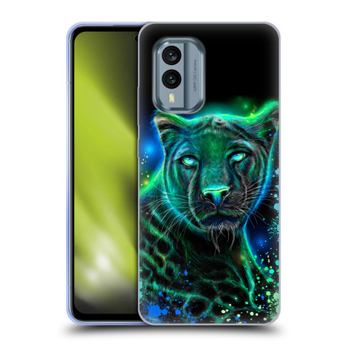 Sheena Pike Big Cats Neon Blue Green Panther Soft Gel Case for Nokia X30