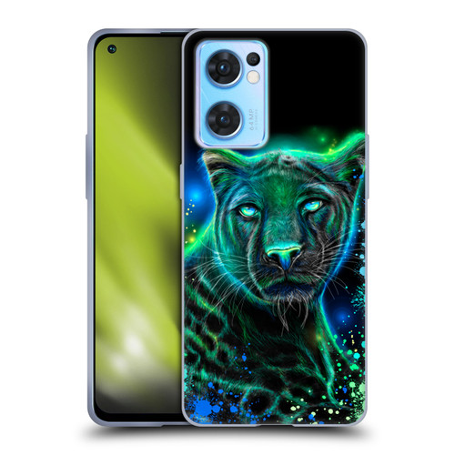 Sheena Pike Big Cats Neon Blue Green Panther Soft Gel Case for OPPO Reno7 5G / Find X5 Lite