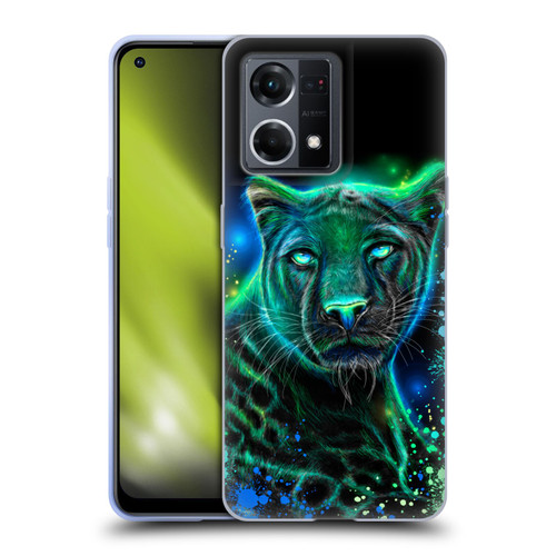 Sheena Pike Big Cats Neon Blue Green Panther Soft Gel Case for OPPO Reno8 4G