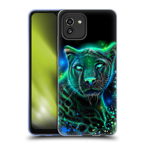 Sheena Pike Big Cats Neon Blue Green Panther Soft Gel Case for Samsung Galaxy A03 (2021)
