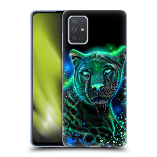 Sheena Pike Big Cats Neon Blue Green Panther Soft Gel Case for Samsung Galaxy A71 (2019)