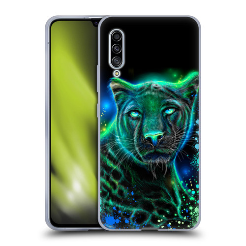 Sheena Pike Big Cats Neon Blue Green Panther Soft Gel Case for Samsung Galaxy A90 5G (2019)