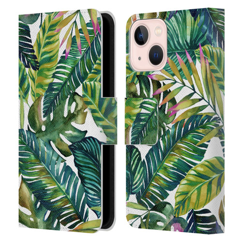 Mark Ashkenazi Banana Life Tropical Leaves Leather Book Wallet Case Cover For Apple iPhone 13 Mini