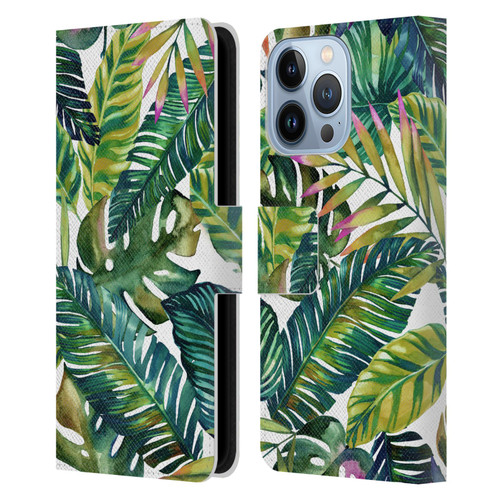 Mark Ashkenazi Banana Life Tropical Leaves Leather Book Wallet Case Cover For Apple iPhone 13 Pro