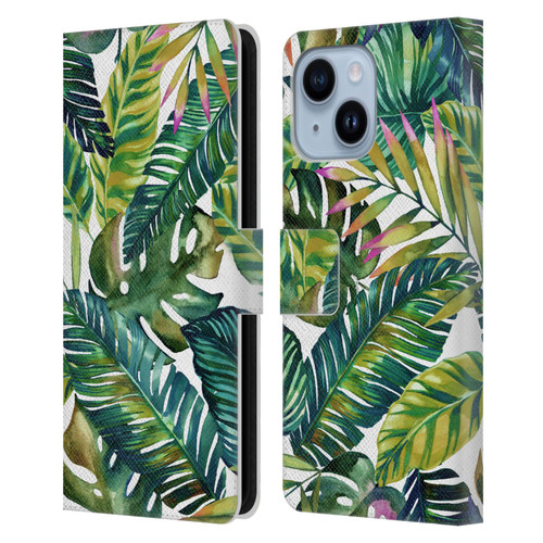 Mark Ashkenazi Banana Life Tropical Leaves Leather Book Wallet Case Cover For Apple iPhone 14 Plus