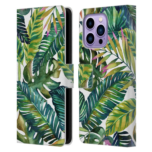 Mark Ashkenazi Banana Life Tropical Leaves Leather Book Wallet Case Cover For Apple iPhone 14 Pro Max