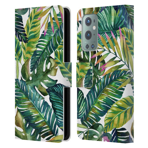 Mark Ashkenazi Banana Life Tropical Leaves Leather Book Wallet Case Cover For OnePlus 9