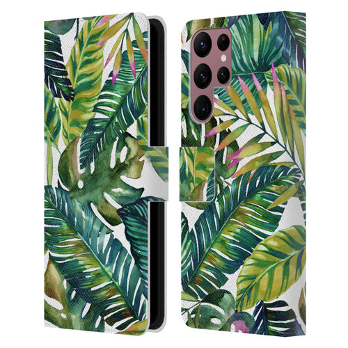 Mark Ashkenazi Banana Life Tropical Leaves Leather Book Wallet Case Cover For Samsung Galaxy S22 Ultra 5G