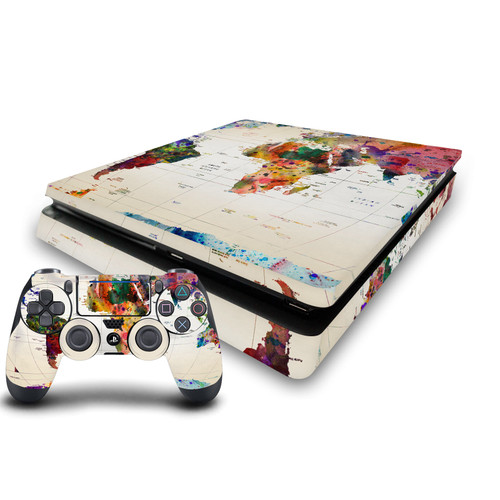 Mark Ashkenazi Art Mix Map Of The World Vinyl Sticker Skin Decal Cover for Sony PS4 Slim Console & Controller