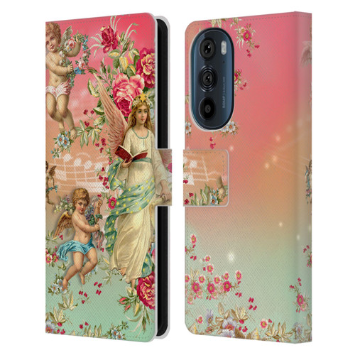 Mark Ashkenazi Florals Angels Leather Book Wallet Case Cover For Motorola Edge 30