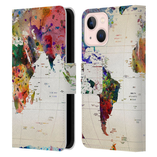 Mark Ashkenazi Pop Culture Map Of The World Leather Book Wallet Case Cover For Apple iPhone 13 Mini