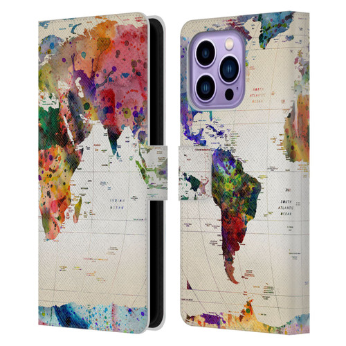 Mark Ashkenazi Pop Culture Map Of The World Leather Book Wallet Case Cover For Apple iPhone 14 Pro Max