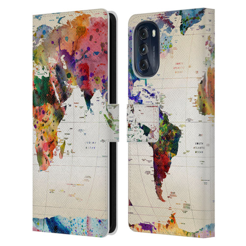 Mark Ashkenazi Pop Culture Map Of The World Leather Book Wallet Case Cover For Motorola Moto G (2022)