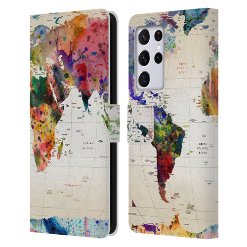 Mark Ashkenazi Pop Culture Map Of The World Leather Book Wallet Case Cover For Samsung Galaxy S21 Ultra 5G