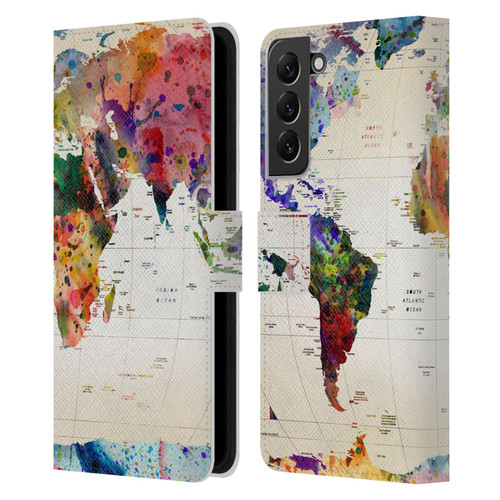 Mark Ashkenazi Pop Culture Map Of The World Leather Book Wallet Case Cover For Samsung Galaxy S22+ 5G