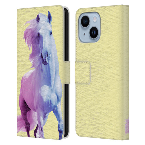 Mark Ashkenazi Pastel Potraits Yellow Horse Leather Book Wallet Case Cover For Apple iPhone 14 Plus