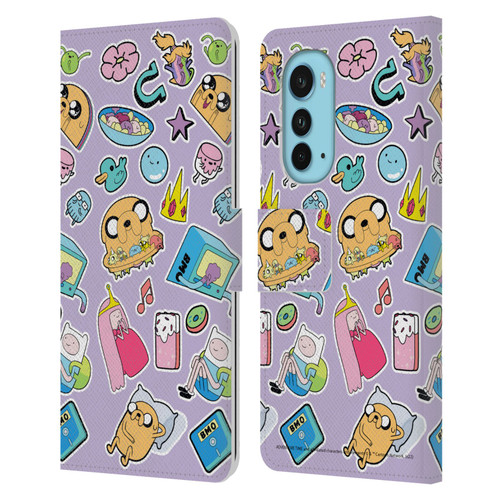 Adventure Time Graphics Icons Leather Book Wallet Case Cover For Motorola Edge (2022)
