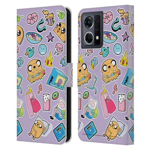 Adventure Time Graphics Icons Leather Book Wallet Case Cover For OPPO Reno8 4G